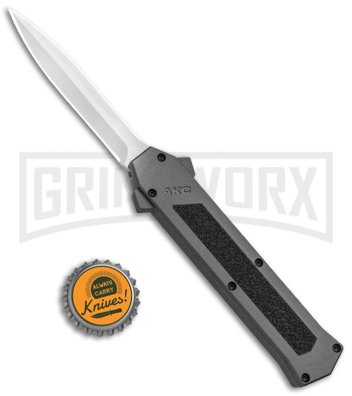 AKC F-16 Gray D/A OTF Automatic Knife - Dagger Satin Plain AKC F-16 Gray D/A OTF Automatic Knife - Dagger Satin Plain -Knivesand Tools Shop AKC F 16 DA Dagger OTF Auto Gray Satin BHQ 92691 jr bottlecap large