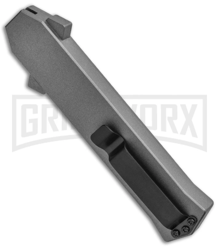 AKC F-16 Gray D/A OTF Automatic Knife - Dagger Satin Plain AKC F-16 Gray D/A OTF Automatic Knife - Dagger Satin Plain -Knivesand Tools Shop AKC F 16 DA Dagger OTF Auto Gray Satin BHQ 92691 jr side large