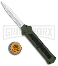 AKC F-16 Green D/A OTF Automatic Knife - Dagger Satin Plain -Knivesand Tools Shop AKC F 16 DA Dagger OTF Auto Green Satin BHQ 91965 jr bottlecap large
