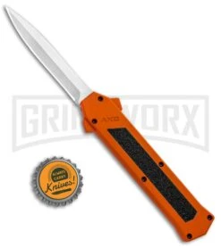 AKC F-16 Orange D/A OTF Automatic Knife - Dagger Satin Plain -Knivesand Tools Shop AKC F 16 DA Dagger OTF Auto Orange Satin BHQ 91966 jr bottlecap large