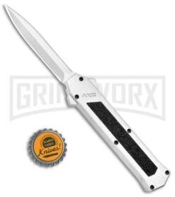 AKC F-16 White D/A OTF Automatic Knife - Dagger Satin Plain -Knivesand Tools Shop AKC F 16 DA Dagger OTF White Satin BHQ 94221 jr bottlecap large