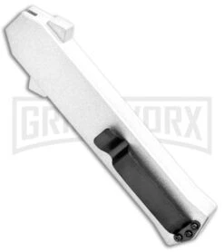 AKC F-16 White D/A OTF Automatic Knife - Dagger Satin Plain -Knivesand Tools Shop AKC F 16 DA Dagger OTF White Satin BHQ 94221 jr side large