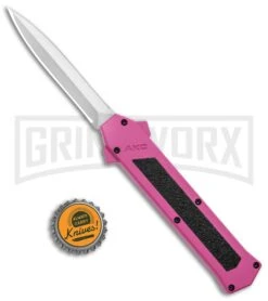 AKC F-16 Pink D/A OTF Automatic Knife - Dagger Satin Plain -Knivesand Tools Shop AKC F 16 Pink DA OTF Auto Dagger Satin GX 37627 jr bottlecap large