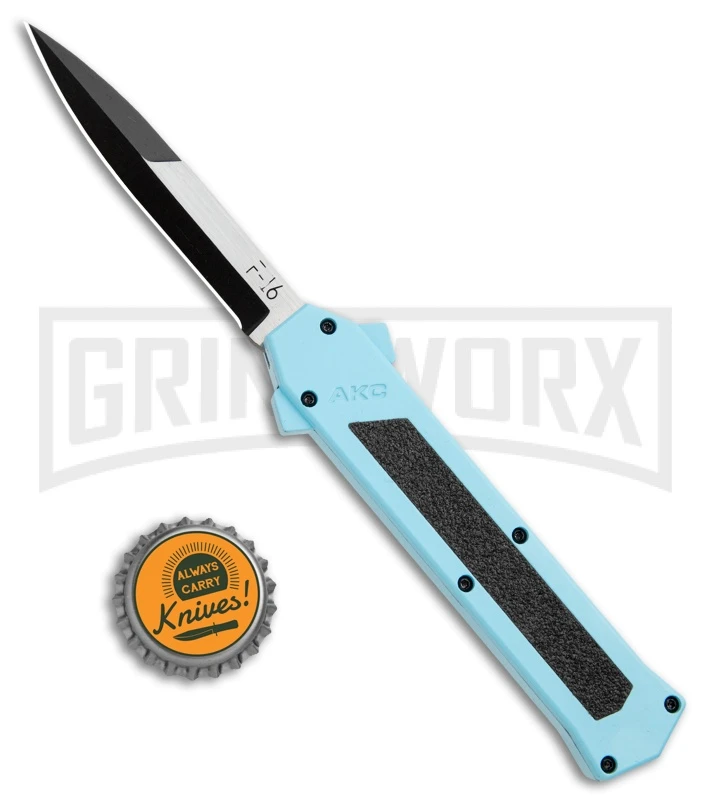 AKC F-16 Teal D/A OTF Automatic Knife - Bayonet Two Tone Plain AKC F-16 Teal D/A OTF Automatic Knife - Bayonet Two Tone Plain -Knivesand Tools Shop AKC F 16 Teal DA OTF Auto Bayo TT Plain GX 35011 jr bottlecap large
