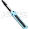 AKC F-16 Teal D/A OTF Automatic Knife - Bayonet Two Tone Plain -Knivesand Tools Shop AKC F 16 Teal DA OTF Auto Bayo TT Plain GX 35011 jr large