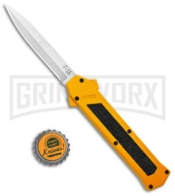 AKC F-16 Yellow D/A OTF Automatic Knife - Bayonet Satin Plain -Knivesand Tools Shop AKC F 16 Yellow DA OTF Auto Bayo Satin GX 37617 jr bottlecap large
