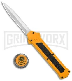 AKC F-16 Yellow D/A OTF Automatic Knife - Dagger Satin Plain -Knivesand Tools Shop AKC F 16 Yellow DA OTF Auto Dagger Satin GX 37626 jr bottlecap large