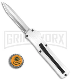 AKC F-20 White D/A OTF Automatic Knife - Spear Point Satin Plain -Knivesand Tools Shop AKC F 20 D A Spear Point OTF AK White Aluminium 3in Satin BHQ 158200 td size large