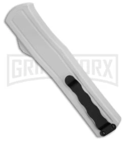 AKC F-20 White Aluminum D/A Drop Point OTF Automatic Knife - Two Tone Plain -Knivesand Tools Shop AKC F 20 DA DP OTF Auto White Aluminum TT BHQ 179282 jr side large