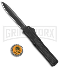 AKC F-20 Black D/A OTF Automatic Knife - Spear Point Black Plain -Knivesand Tools Shop AKC F 20 DA Dagger OTF Auto Black Black BHQ 140839 jr bottlecap large