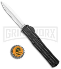 AKC F-20 Black D/A OTF Automatic Knife - Dagger Satin Plain -Knivesand Tools Shop AKC F 20 DA Dagger OTF Auto Black CF Satin BHQ 141100 jr bottlecap large