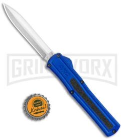 AKC F-20 Blue D/A OTF Automatic Dagger Knife - Satin Plain -Knivesand Tools Shop AKC F 20 DA Dagger OTF Auto Blue Satin BHQ 141098 jr bottlecap 2 large
