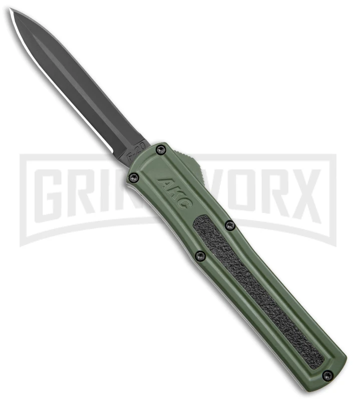 AKC F-20 OD Green Aluminum D/A OTF Automatic Knife - Dagger Black Plain AKC F-20 OD Green Aluminum D/A OTF Automatic Knife - Dagger Black Plain -Knivesand Tools Shop AKC F 20 DA Dagger OTF Auto OD Green Black BHQ 146285 jr large