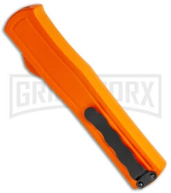 AKC F-20 Orange D/A OTF Drop Point Automatic Knife - Satin Plain -Knivesand Tools Shop AKC F 20 DA Dagger OTF Auto Orange Satin BHQ 140491 jr side large