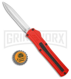 AKC F-20 Red Aluminum DBL Dagger OTF Automatic Knife - Satin Plain -Knivesand Tools Shop AKC F 20 DA Dagger OTF Auto Red Aluminum Satin BHQ 179208 jr bottlecap large