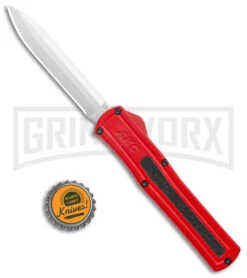 AKC F-20 Red D/A OTF Automatic Knife - Satin Plain -Knivesand Tools Shop AKC F 20 DA Dagger OTF Auto Red Satin BHQ 140483 jr bottlecap large