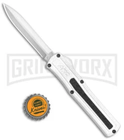 AKC F-20 White D/A OTF Automatic Knife - Dagger Satin Plain -Knivesand Tools Shop AKC F 20 DA Dagger OTF Auto White Satin BHQ 141065 jr bottlecap 2 large