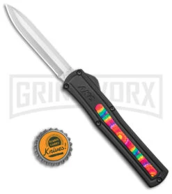 AKC F-20 Black W/ Tie Dye Inlay D/A OTF Automatic Knife - Satin Plain -Knivesand Tools Shop AKC F 20 DA SP OTF Auto Black Tie Dye Inlay Satin BHQ 152893 jr bottlecap large