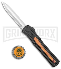 AKC F-20 Black W/ Wood Inlay D/A OTF Automatic Knife - Satin Plain -Knivesand Tools Shop AKC F 20 DA SP OTF Auto Black Wood Inlay Satin BHQ 152445 jr bottlecap large