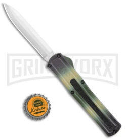 AKC F-20 Camo D/A OTF Automatic Knife - Spear Point Satin Plain -Knivesand Tools Shop AKC F 20 DA SP OTF Auto Camo Satin BHQ 141095 jr bottlecap large