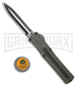 AKC F-20 OD Green Aluminum Dagger OTF Automatic Knife - 2-Tone Black Plain -Knivesand Tools Shop AKC F 20 Dagger OTF Auto OD Green Aluminum TT Black BHQ 179398 jr bottlecap large