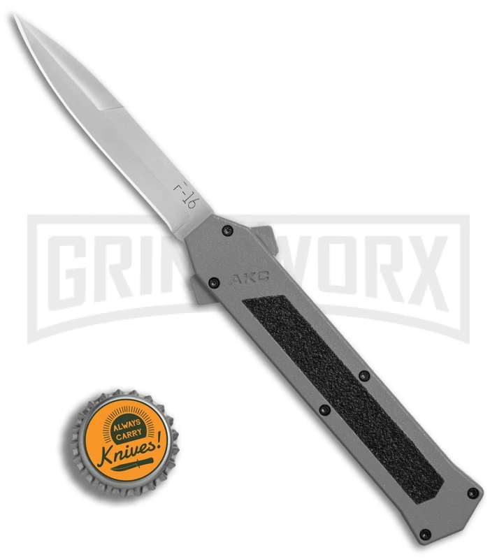 AKC F-16 Gray D/A OTF Automatic Knife - Bayo Satin Plain AKC F-16 Gray D/A OTF Automatic Knife - Bayo Satin Plain -Knivesand Tools Shop AKC F16 DA Bayo Satin Plain BP 25691 er bottlecap large