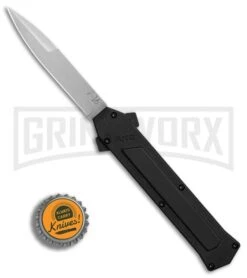 AKC F-16 Black Inlay D/A OTF Automatic Knife - Bayo Satin Plain -Knivesand Tools Shop AKC F16 DA Bayonet Black Inlay satin BHQ 79503 er bottlecap large