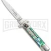 AKC 7.75" Leverletto Abalone Automatic Knife - Flat -Knivesand Tools Shop AKC Leverletto 7.75 Auto Italian Stiletto Abalone Satin Flat BHQ 104097 jr large