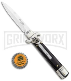 AKC 7.75" Leverletto Ebony Automatic Knife - Satin Bayonet 5 AKC 7.75" Leverletto Ebony Automatic Knife - Satin Bayonet -Knivesand Tools Shop AKC Leverletto LL Auto Ebony Bayo BHQ 92878 jr bottlecap large