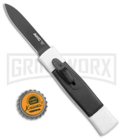 AKC Minion Concord White/Black OTF Automatic Knife - Flat Grind Black Plain -Knivesand Tools Shop AKC Minion Concord White Black OTF Auto Flat Grind Black Plain GX 14514 jr bottlecap large