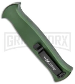 AKC X-treme EVO Green OTF Automatic Knife - Satin DE Dagger -Knivesand Tools Shop AKC X treme EVO OTF Auto Green Satin DE Dagger BHQ 134949 jr side 2 large