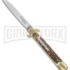 AKC 9" Leverletto Stag Horn Brass Automatic Knife - Flat Grind 2 AKC 9" Leverletto Stag Horn Brass Automatic Knife - Flat Grind -Knivesand Tools Shop AKC leverletto stag horn brass flat BP 18946 er large