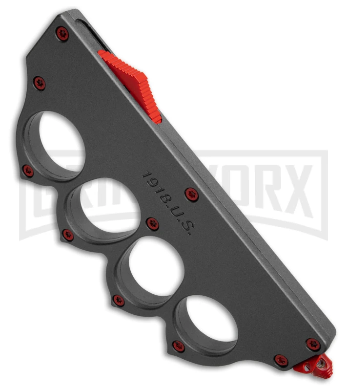Atomic 1918 Gray OTF Automatic Knuckle Dagger Knife - Red Plain Atomic 1918 Gray OTF Automatic Knuckle Dagger Knife - Red Plain -Knivesand Tools Shop Atomic 1918 Gray OTF Automatic Knuckle Knife Dagger Red Satin GX 41589 td spine large