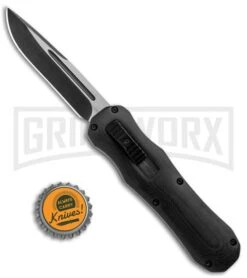 Atomic D/A Black G-10 OTF Automatic Knife - Drop Point Two Tone Plain -Knivesand Tools Shop Atomic DA Black G 10 OTF Auto DP TT Plain GX 33379 jr bottlecap large