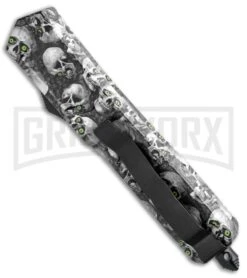 Atomic Slim Dagger White Skull OTF Automatic Knife - Two Tone Plain -Knivesand Tools Shop Atomic Dagger White Skull OTF Auto TT Plain GX 33415 jr side large