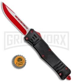 Atomic Defender Large OTF Automatic Knife Black - Red Two Tone Drop Point -Knivesand Tools Shop Atomic Defender DP Red Black OTF Auto Red GX 33631 jr bottlecap large