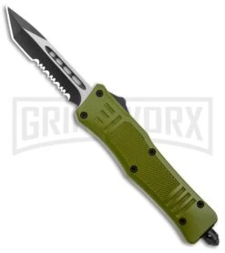 Atomic Defender Mini OTF Automatic Knife Army Green - Two Tone Serr Tanto