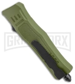 Atomic Defender Mini OTF Automatic Knife Army Green - Two Tone Serr Tanto -Knivesand Tools Shop Atomic Defender Mini OTF Auto Army Green TT Tanto Serr GX 37551 jr side large