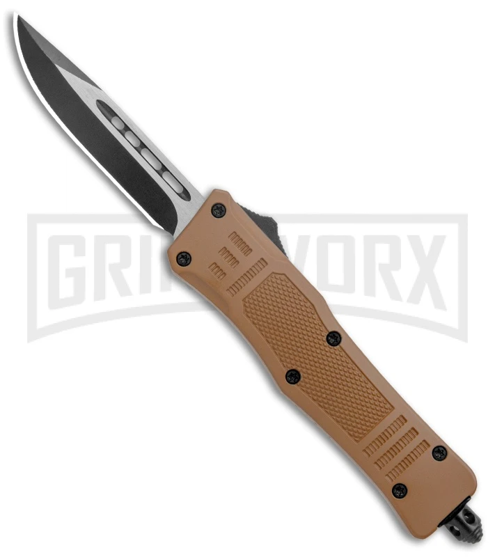 Atomic Defender Mini OTF Automatic Knife Sand Brown (2.625" Two-Tone) Atomic Defender Mini OTF Automatic Knife Sand Brown (2.625" Two-Tone) -Knivesand Tools Shop Atomic Defender Mini OTF Auto Sand Brown TT DP GX 37531 jr large