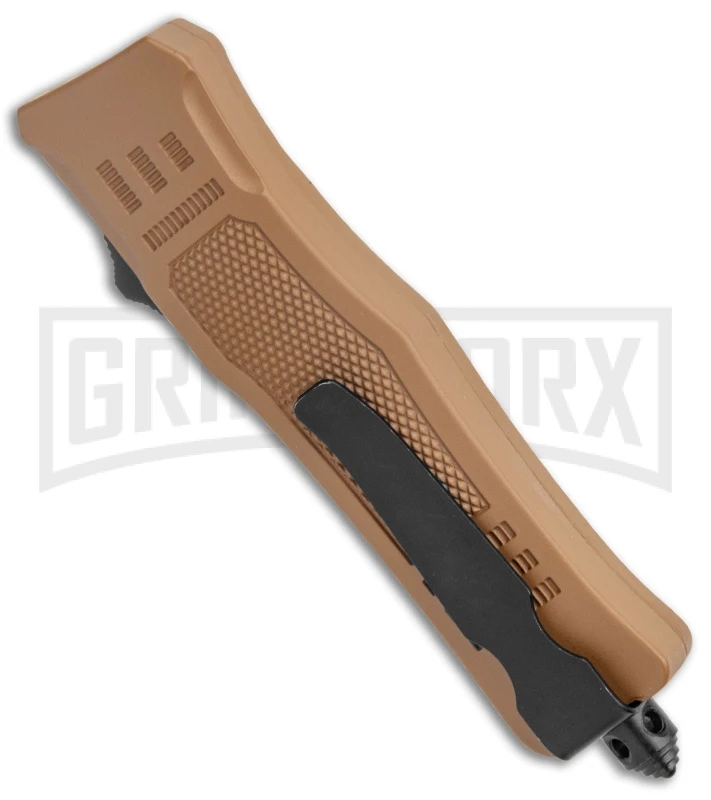 Atomic Defender Mini OTF Automatic Knife Sand Brown (2.625" Two-Tone) Atomic Defender Mini OTF Automatic Knife Sand Brown (2.625" Two-Tone) -Knivesand Tools Shop Atomic Defender Mini OTF Auto Sand Brown TT DP GX 37531 jr side large