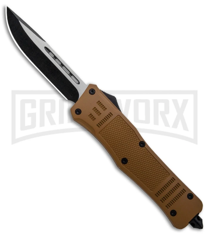 Atomic Defender Large OTF Automatic Knife Sand Brown - Two Tone Drop Point Atomic Defender Large OTF Automatic Knife Sand Brown - Two Tone Drop Point -Knivesand Tools Shop Atomic Defender Sand Brown OTF Auto TT Plain GX 33729 jr large