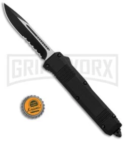 Atomic Shield Large Drop Point Black OTF Automatic Knife - Two Tone Serrated -Knivesand Tools Shop Atomic Shield Large DP Black OTF TT Serr GX 34162 jr bottlecap large