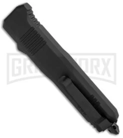 Atomic Shield Large Drop Point Black OTF Automatic Knife - Two Tone Serrated -Knivesand Tools Shop Atomic Shield Large DP Black OTF TT Serr GX 34162 jr side large