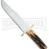 Bear & Son American Bowie India Stag Bone Fixed Blade - Satin Plain -Knivesand Tools Shop Bear and Son American Bowie India Stag Bone Satin 502 BP 22035 jr large