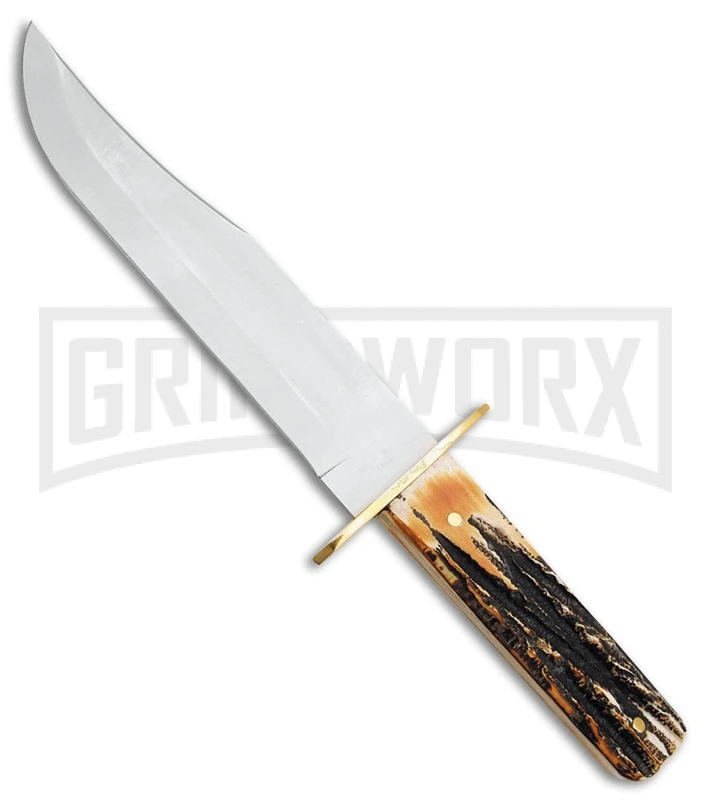 Bear & Son American Bowie India Stag Bone Fixed Blade - Satin Plain Bear & Son American Bowie India Stag Bone Fixed Blade - Satin Plain -Knivesand Tools Shop Bear and Son American Bowie India Stag Bone Satin 502 BP 22035 jr large