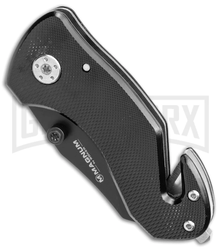 Boker Magnum Compact Rescue Black Liner Lock Knife - Black Serrated Boker Magnum Compact Rescue Black Liner Lock Knife - Black Serrated -Knivesand Tools Shop Boker Magnum Compact Rescue LL Black BHQ 40385 jr spine large