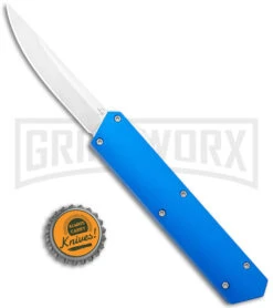 Boker USA Kwaiken OTF Automatic Knife Blue Aluminum (3.4" Satin) 06EX550 -Knivesand Tools Shop Boker USA Kwaiken OTF Auto Blue Aluminum SW 06EX550 BHQ 115742 jr bottlecap large