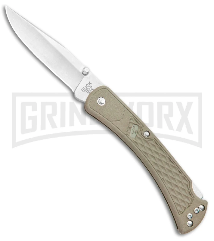 Buck 110 Slim Select Tan Lockback Knife - Satin Plain Buck Knives Buck 110 Slim Select Tan Lockback Knife - Satin Plain -Knivesand Tools Shop Buck 110 Slim Select LB Tan Satin 0110BRS2 B BHQ 106659 jr large