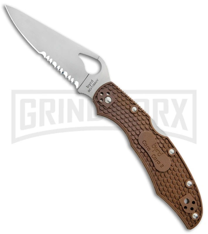 Byrd Cara Cara 2 Brown FRN Folding Knife - Satin Serr Byrd Cara Cara 2 Brown FRN Folding Knife - Satin Serr -Knivesand Tools Shop Byrd Cara Cara 2 LB Brown FRN Satin Serr BY03PSBN2 BHQ 89816 jr large