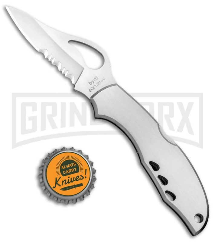 Byrd Meadowlark Stainless Steel Folding Knife - Satin Serr Byrd Meadowlark Stainless Steel Folding Knife - Satin Serr -Knivesand Tools Shop Byrd Meadowlark LB SS Satin Serr BY04PSCP BHQ 97669 jr bottlecap large